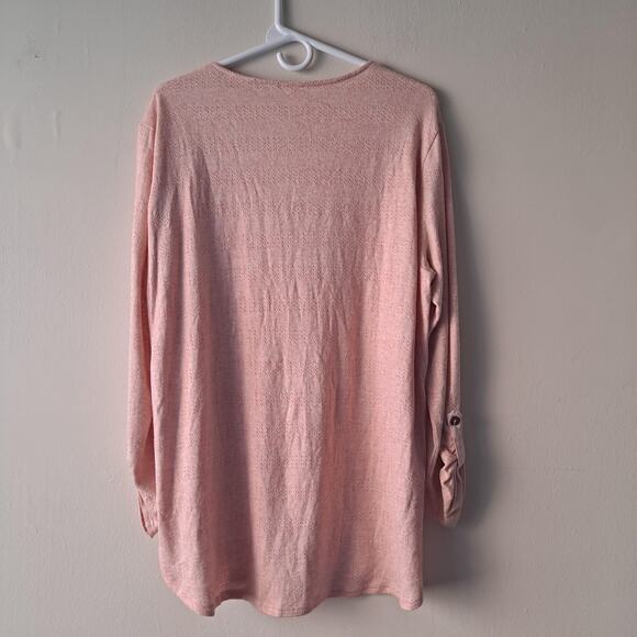 Akemi & Kim Peach Scoop Neck Long Convertible Sleeve Shirt Tail Tee-Shirt - M - Picture 4 of 12